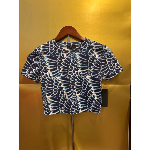 Ed Hardy Tops - Women's Ed Hardy Blue & White Feather Print Crop Top S Small NWT